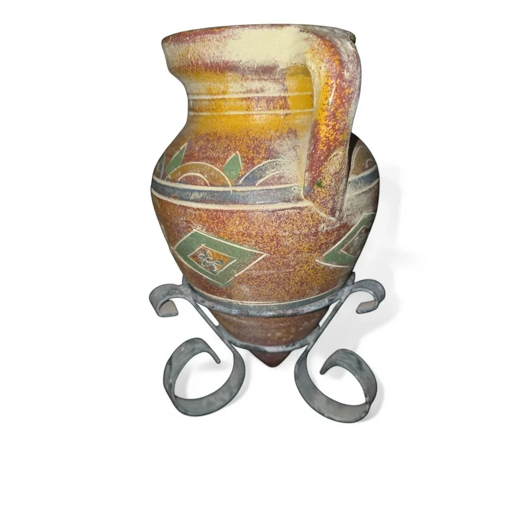 River Junction Pottery Works Pottery Vase with Metal Stand,‎ Southwestern